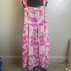 Free People Intimately Moon Phase Sheer Printed Midi Slip Pink Floral Sz L NWT